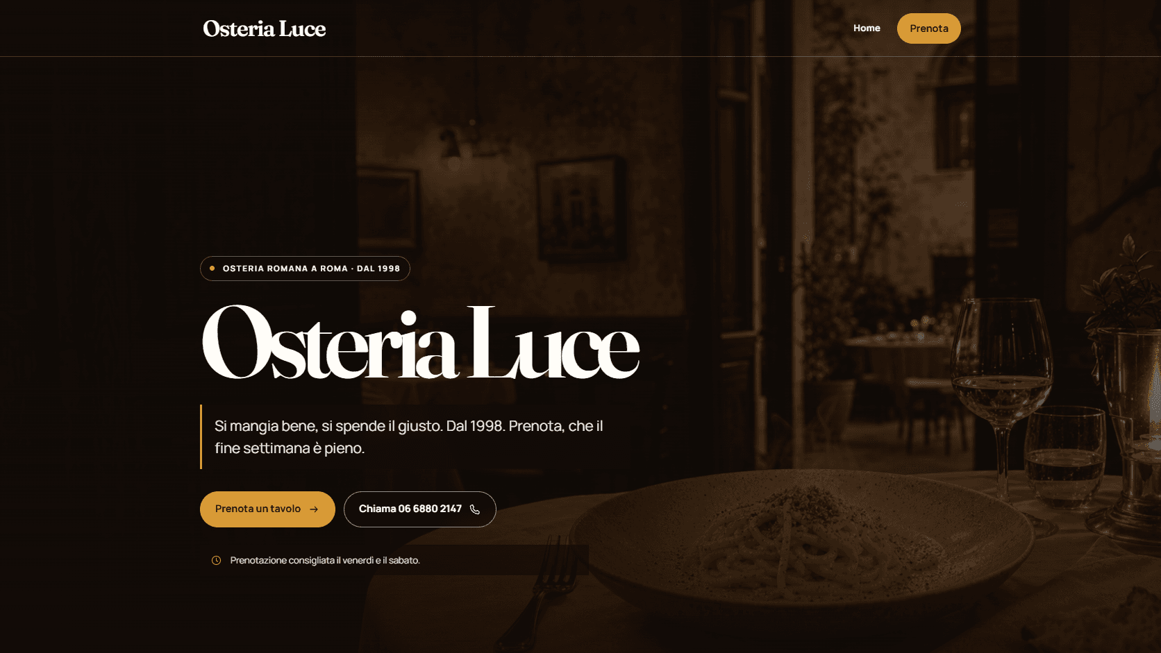Homepage di Osteria Luce