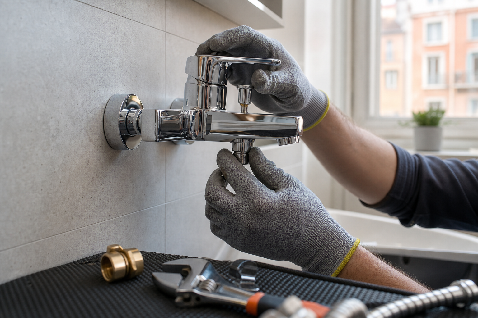 Installazione professionale di un miscelatore cromato