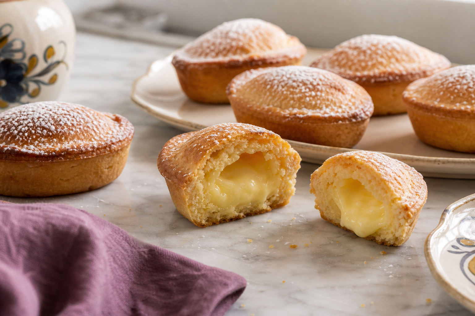 Pasticciotti leccesi appena sfornati con crema