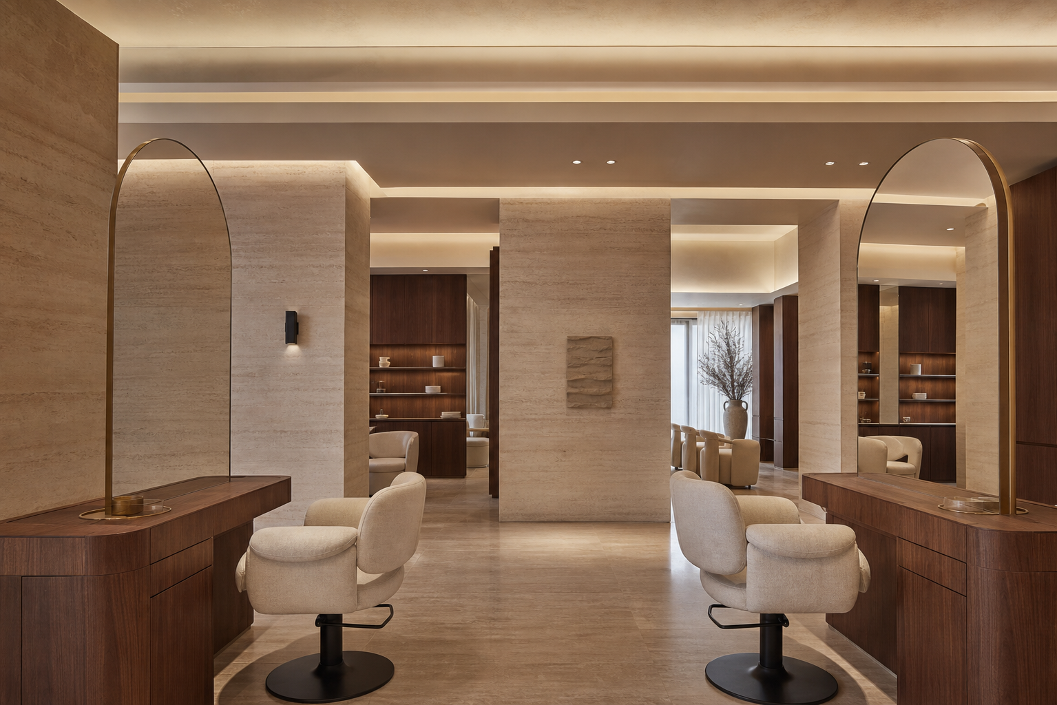 Interno elegante di Salone Vera con postazioni e specchi